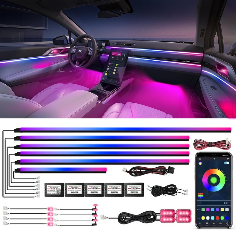 WEBUPAR Dreamcolor Acrylic Interior Car Lights, Car Accessories 18 in 1 Car LED Strip Lights with APP Control and 213 Modes, 175 inches 593 LEDs Fiber Optic Lights, RGB Neon Car Lighting - Image 1
